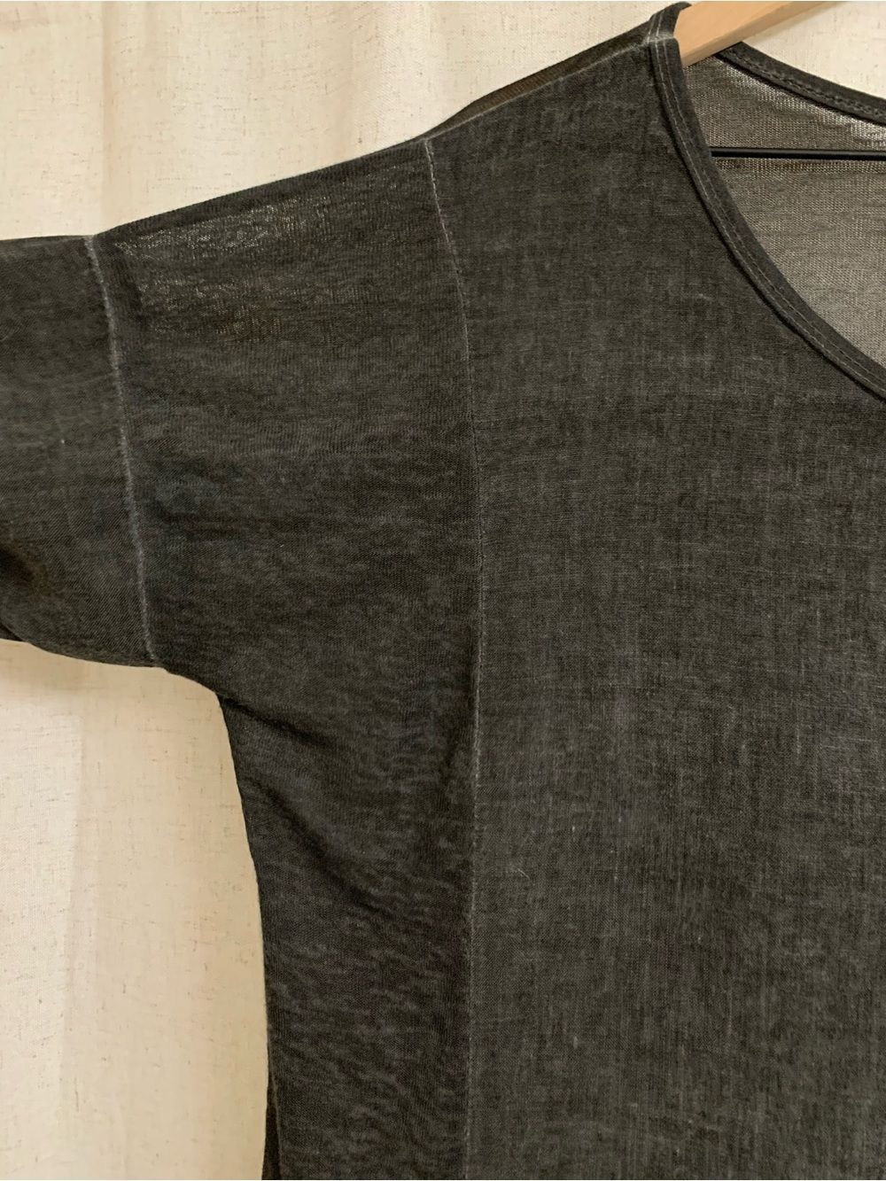 KAKTUS Italy 100% Linen Panel Washed Black V-Neck Top Lagenlook Large Roll Up - Picture 5 of 10